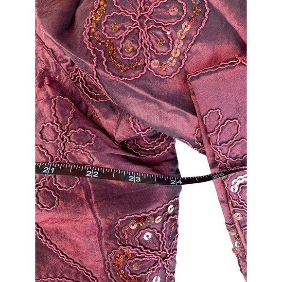 Susan Graver Jacket Women's XL Maroon Satin Button Embroidered Sequins NWT - Picture 7 of 7